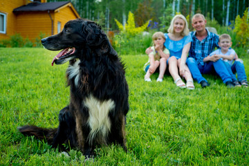 Naklejka na ściany i meble Family picnic with a dog