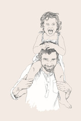 Vector Sketch of happy family Parents and children. Family concept. Love concept.