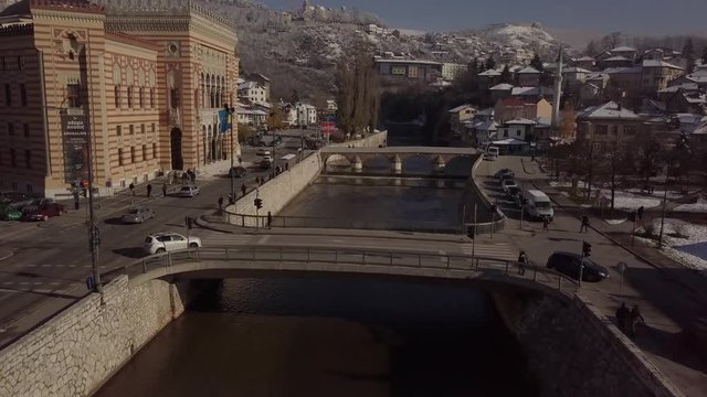 Aerial, Flight over Sarajevo, the old city, Bosnia and Hercegovina