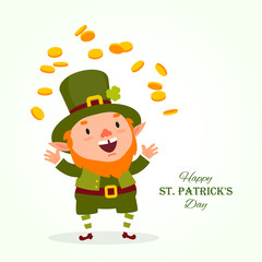St.Patrick 's Day. Leprechaun, the traditional national character of Irish folklore, juggles with gold coins. Festive collection. Isolated on white background.