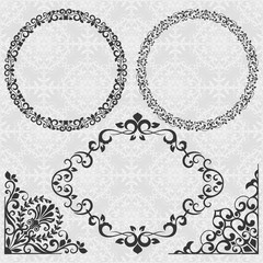 Vintage floral corner design elements and frames