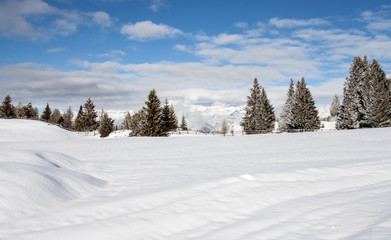 snow mountains  and blue sky in south tirol winter travel  landscape