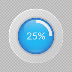 25 percent pie chart on transparent background. Percentage vector infographics. Circle diagram isolated. Business illustration icon for presentation, project, data report, web, concept design
