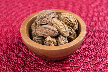 Pile of harde pods on a cloth background