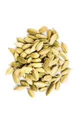 Pile of cardamom pods isolated on a white background