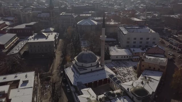 Aerial, Flight over Sarajevo, the old city, Bosnia and Hercegovina