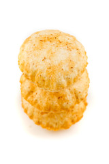 Puffed fried puri isolated on a white background isolated on a white background