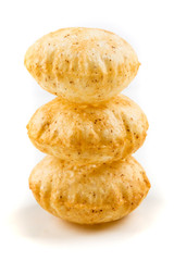 Puffed fried puri isolated on a white background isolated on a white background