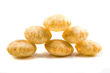 Puffed fried puri isolated on a white background isolated on a white background