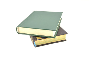Books on white background closeup