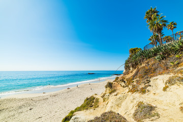 Clear sky over Laguna Beach shoreline