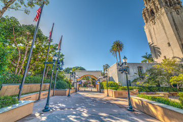Small square by California tower in Balboa park