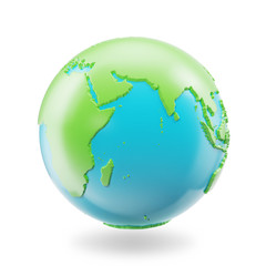 Earth globe isolated on white background. Globe planet Earth icon, 3D Rendring