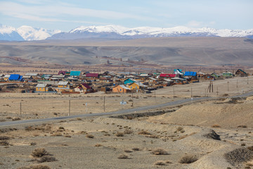 View of the village at mountains of Altai Republic, Russia.