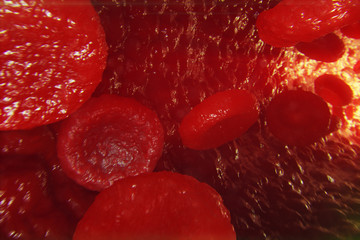Fototapeta premium 3D Illustration red blood cells in vein. Red blood cells flow in vessel. medical human health-care concept.