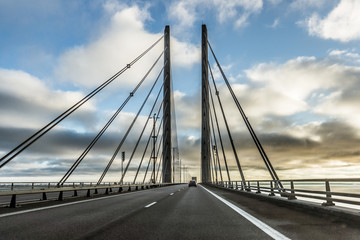 Fototapeta na wymiar Traffic on the bridge between Sweden and Denmark. HDR-photo