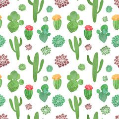 Cacti illustrations colorful vector seamless pattern - 185827194