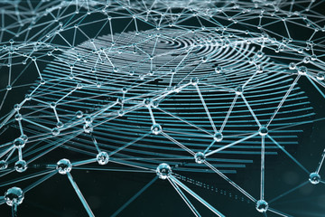 Fingerprint Scanning Identification System. Fingerprint scan provides security access with biometrics identification. 3D Rendering.