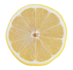 Top flat view of lemon slice, isolated on a white background (isolated)