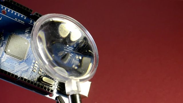 Arduino Mega macro shot on a smooth background. Isolated arduino board.