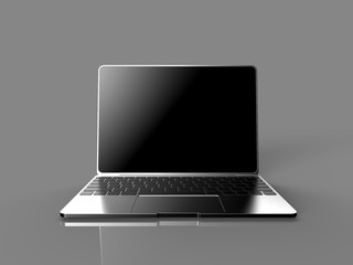 Laptop with black screen isolated on gray background 3D illustration render