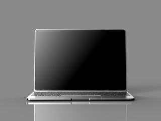 Laptop with black screen isolated on gray background 3D illustration render