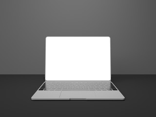 Laptop with white screen isolated on gray background 3D illustration render