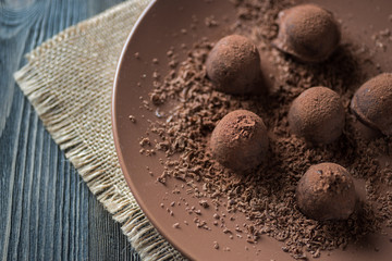 Homemade fresh energy truffles with cocao chocolate