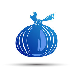 Blue rubbish bag on white