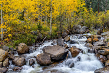 Autumn Creek - Autumn view of a small creek waterfall at side of Guanella Pass Scenic Byway, near...