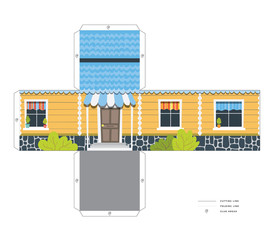Make your own house cute 3D paper craft vector print assembly model