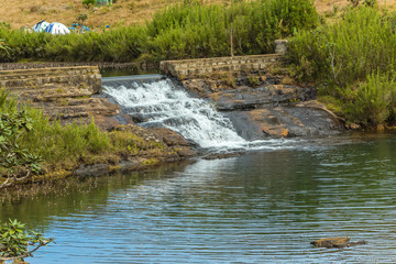 The Small waterfall in the Horton Plains gets its water from the Belihul Oya. Sri Lanka.