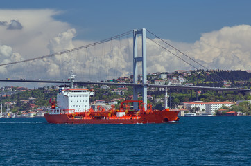 Naklejka premium First Bosporus Bridge connecting Europe and Asia, Outdoor Istanbul city. Turkey landmark