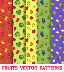 Fototapeta na wymiar Set of vector colorful seamless patterns with different fruits. Texture for wallpaper, fills, web page background.