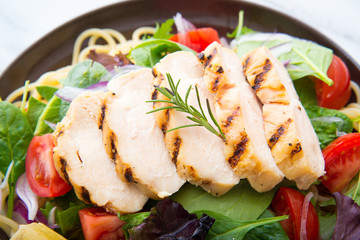chicken salad on spaghetti