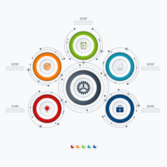 Infographics template 5 options with circle