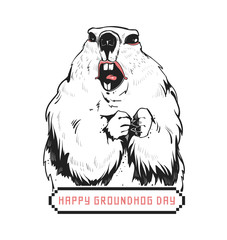 Happy Groundhog Day design. Nice drawn marmot. Creative modern holiday vector illustration.