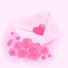 A love letter and roses. A message for a loved one. St. Valentine's Day.