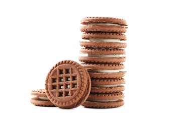 Chocolate cookies with cream isolated on a white