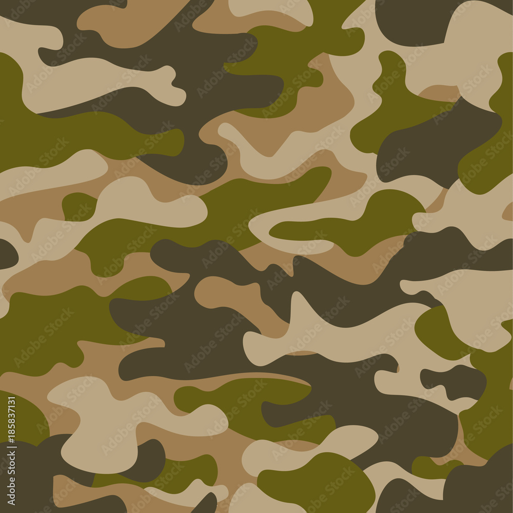 Wall mural Seamless pattern. Abstract military or hunting camouflage background. Brown, green color. Vector illustration. repeated texture textile for clothes - Wall murals