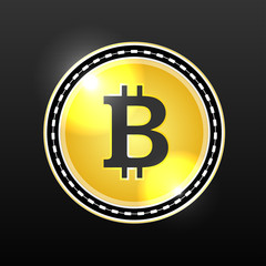 bitcoin. golden coin with shadow, coin icon. vector illustration