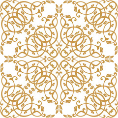 Wallpaper in the style of Baroque. A seamless vector background. Gold and white texture. Floral ornament. Graphic vector pattern