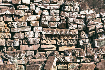 Fototapeta premium Ancient Bayon temple, Angkor Thom , the most popular tourist attraction in Siem reap, Cambodia