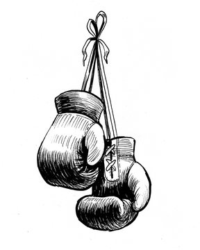 Hanging boxing gloves. Retro styled ink illustration Stock Illustration |  Adobe Stock