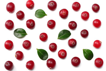 Cranberry with leaves isolated on white. With clipping path. Full depth of field.
