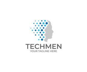 Tech Men Logo Template. Technology Vector Design. Artificial Intelligence Illustration