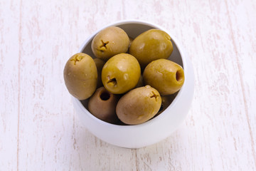 Pickled olives in the bowl