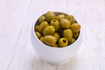 Pickled olives in the bowl