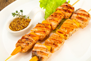 Grilled salmon skewer