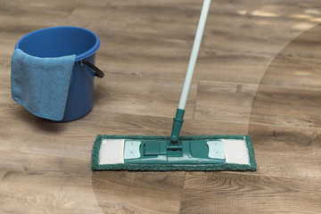 Wet floor cleaning from laminate flooring.